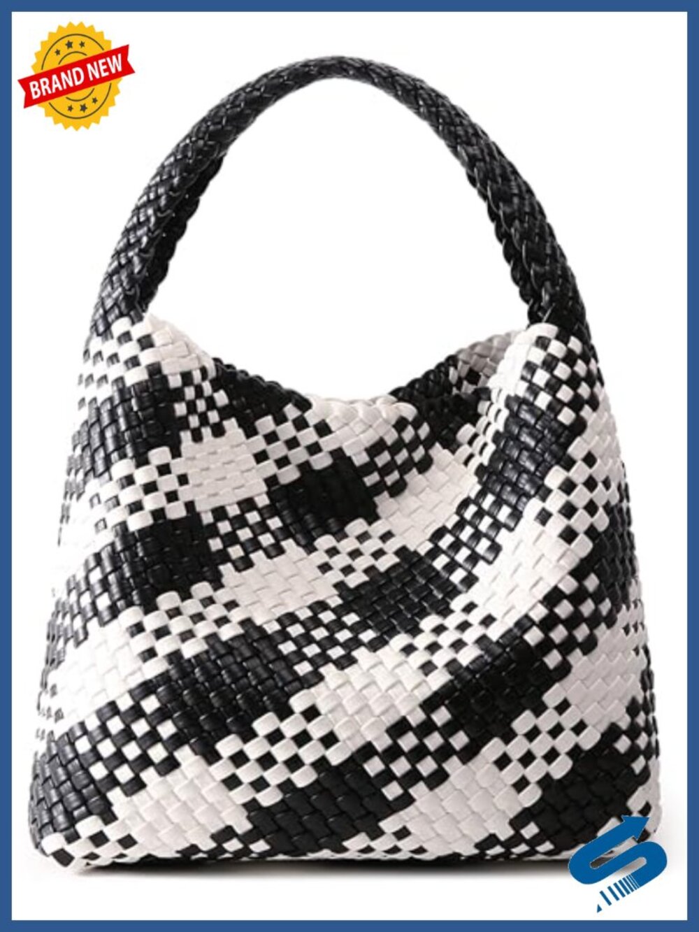 Woven Vegan Leather Hobo Bag Top-handle Shoulder Tote